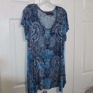 Jones & Company Blue Paisley Women's Dress 1X